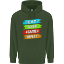 Eat Sleep Game Funny Gamer Gamming Mens 80% Cotton Hoodie Forest Green