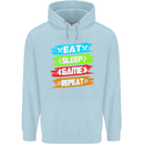 Eat Sleep Game Funny Gamer Gamming Mens 80% Cotton Hoodie Light Blue