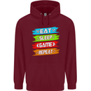 Eat Sleep Game Funny Gamer Gamming Mens 80% Cotton Hoodie Maroon