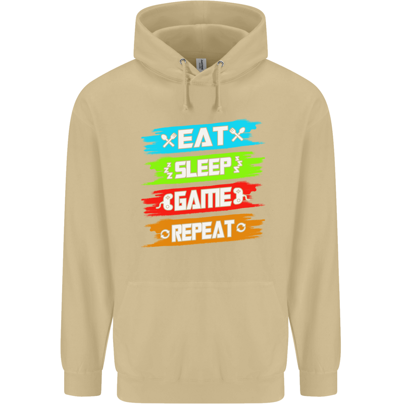 Eat Sleep Game Funny Gamer Gamming Mens 80% Cotton Hoodie Sand