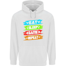 Eat Sleep Game Funny Gamer Gamming Mens 80% Cotton Hoodie White