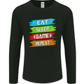 Eat Sleep Game Funny Gamer Gamming Mens Long Sleeve T-Shirt Black