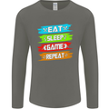 Eat Sleep Game Funny Gamer Gamming Mens Long Sleeve T-Shirt Charcoal