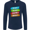 Eat Sleep Game Funny Gamer Gamming Mens Long Sleeve T-Shirt Navy Blue