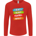 Eat Sleep Game Funny Gamer Gamming Mens Long Sleeve T-Shirt Red