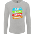 Eat Sleep Game Funny Gamer Gamming Mens Long Sleeve T-Shirt Sports Grey