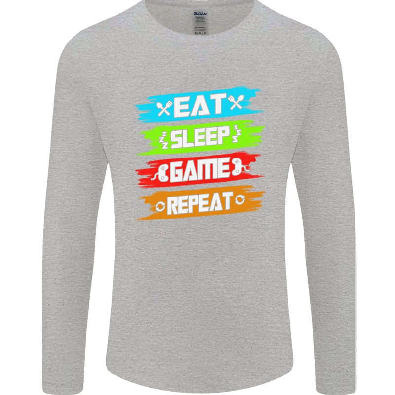 Eat Sleep Game Funny Gamer Gamming Mens Long Sleeve T-Shirt Sports Grey