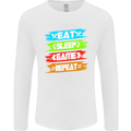 Eat Sleep Game Funny Gamer Gamming Mens Long Sleeve T-Shirt White