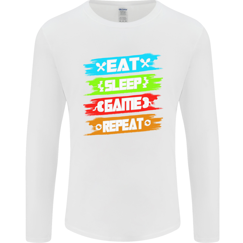 Eat Sleep Game Funny Gamer Gamming Mens Long Sleeve T-Shirt White