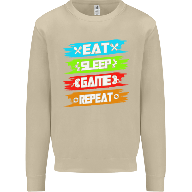 Eat Sleep Game Funny Gamer Gamming Mens Sweatshirt Jumper Sand