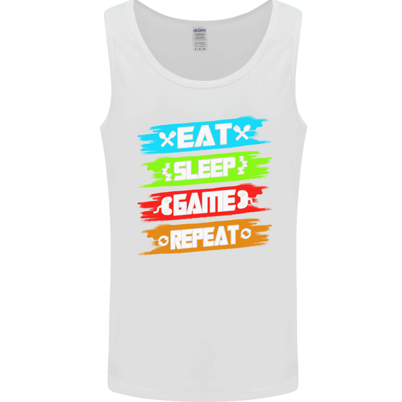 Eat Sleep Game Funny Gamer Gamming Mens Vest Tank Top White