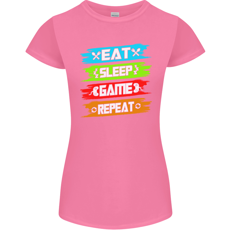 Eat Sleep Game Funny Gamer Gamming Womens Petite Cut T-Shirt Azalea