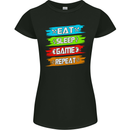 Eat Sleep Game Funny Gamer Gamming Womens Petite Cut T-Shirt Black