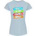 Eat Sleep Game Funny Gamer Gamming Womens Petite Cut T-Shirt Light Blue