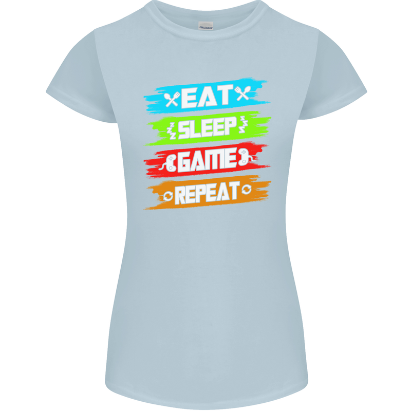 Eat Sleep Game Funny Gamer Gamming Womens Petite Cut T-Shirt Light Blue