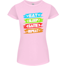 Eat Sleep Game Funny Gamer Gamming Womens Petite Cut T-Shirt Light Pink