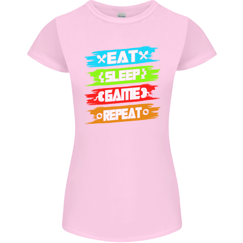 Eat Sleep Game Funny Gamer Gamming Womens Petite Cut T-Shirt Light Pink