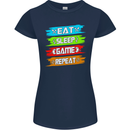 Eat Sleep Game Funny Gamer Gamming Womens Petite Cut T-Shirt Navy Blue