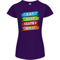 Eat Sleep Game Funny Gamer Gamming Womens Petite Cut T-Shirt Purple