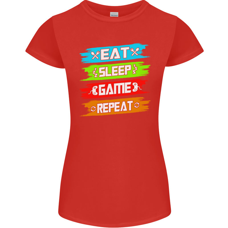Eat Sleep Game Funny Gamer Gamming Womens Petite Cut T-Shirt Red