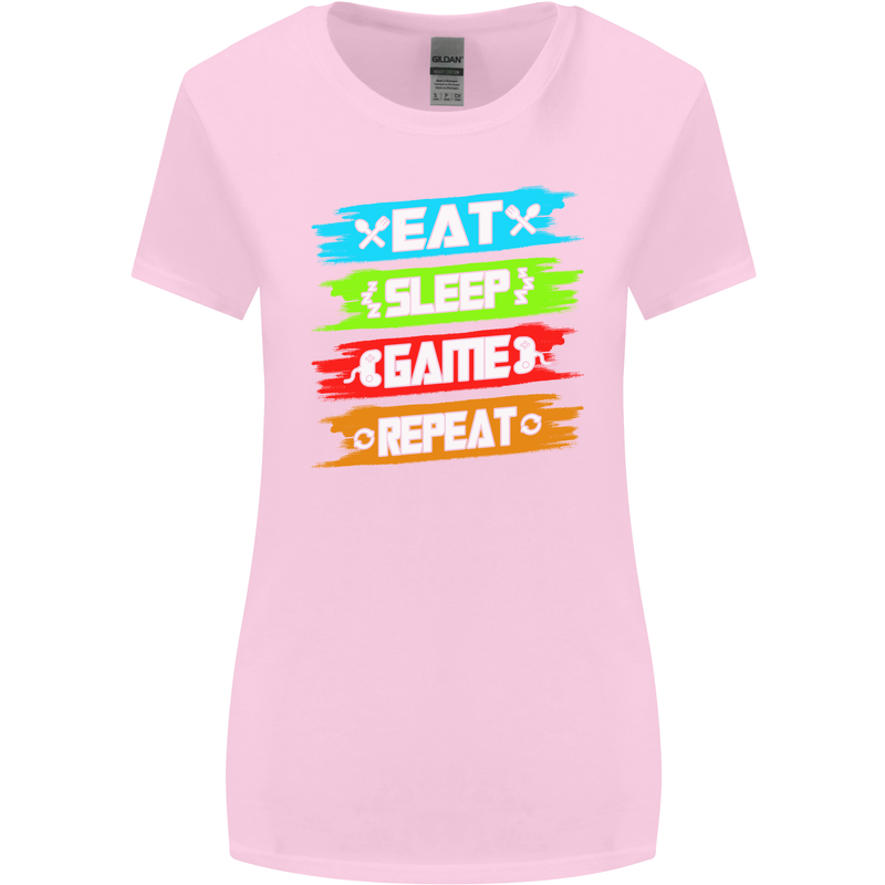 Eat Sleep Game Funny Gamer Gamming Womens Wider Cut T-Shirt Light Pink