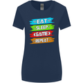 Eat Sleep Game Funny Gamer Gamming Womens Wider Cut T-Shirt Navy Blue