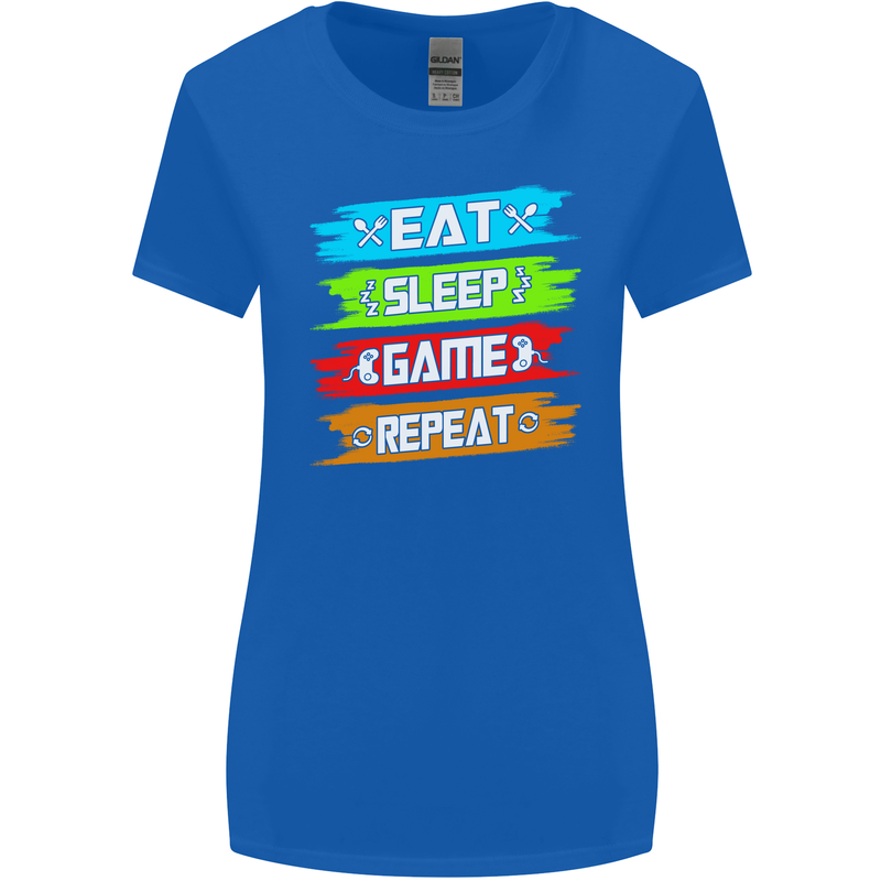 Eat Sleep Game Funny Gamer Gamming Womens Wider Cut T-Shirt Royal Blue