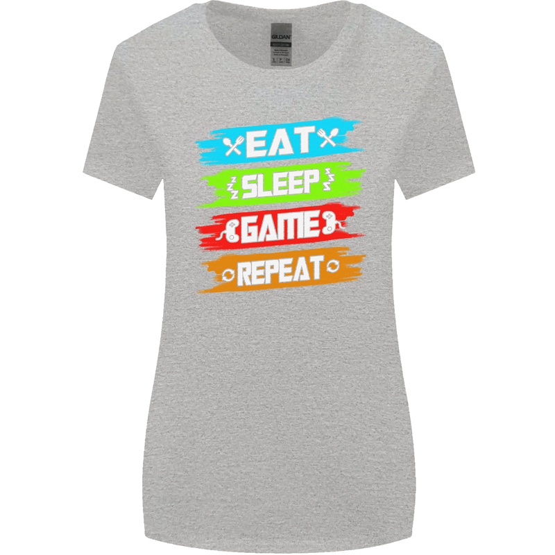 Eat Sleep Game Funny Gamer Gamming Womens Wider Cut T-Shirt Sports Grey