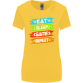 Eat Sleep Game Funny Gamer Gamming Womens Wider Cut T-Shirt Yellow