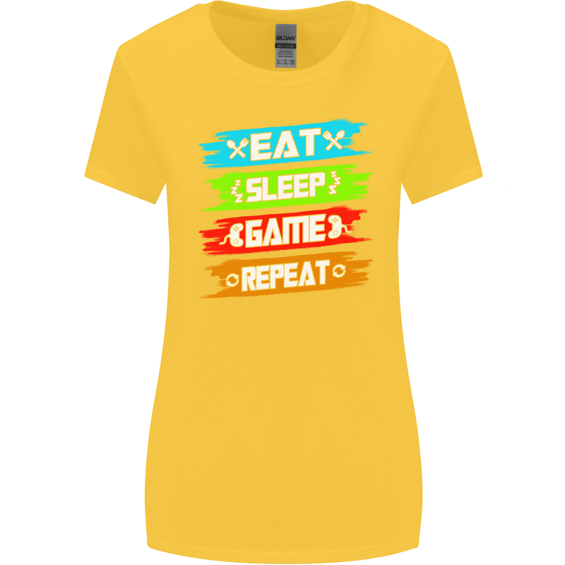 Eat Sleep Game Funny Gamer Gamming Womens Wider Cut T-Shirt Yellow