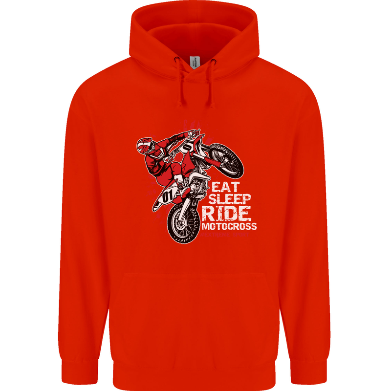 Eat Sleep Ride Motocross Dirt Bike MotoX Childrens Kids Hoodie Bright Red
