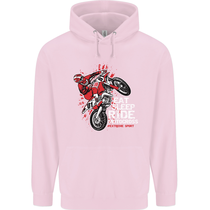 Eat Sleep Ride Motocross Dirt Bike MotoX Childrens Kids Hoodie Light Pink