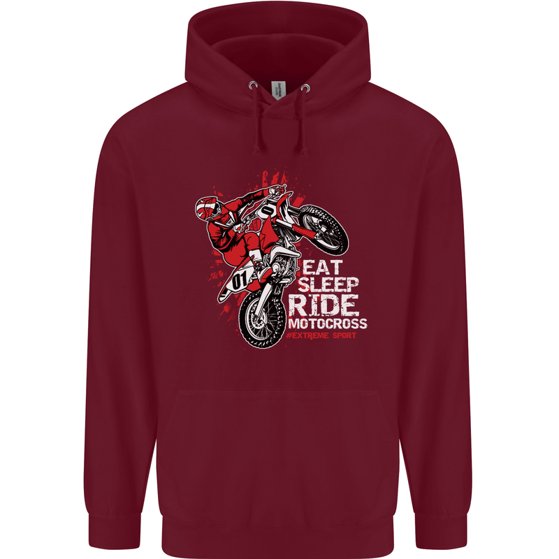 Eat Sleep Ride Motocross Dirt Bike MotoX Childrens Kids Hoodie Maroon
