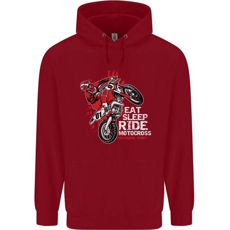 Eat Sleep Ride Motocross Dirt Bike MotoX Childrens Kids Hoodie Red