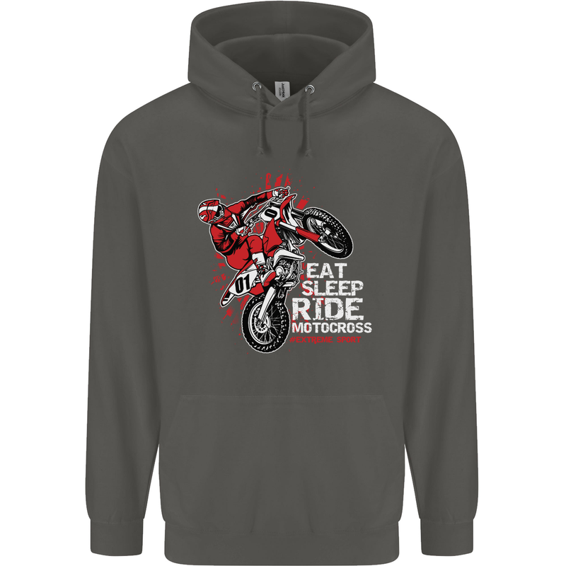 Eat Sleep Ride Motocross Dirt Bike MotoX Childrens Kids Hoodie Storm Grey
