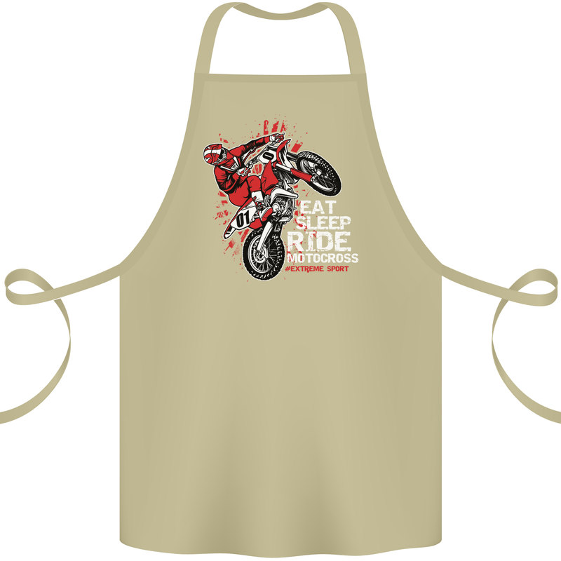 Eat Sleep Ride Motocross Dirt Bike MotoX Cotton Apron 100% Organic Khaki