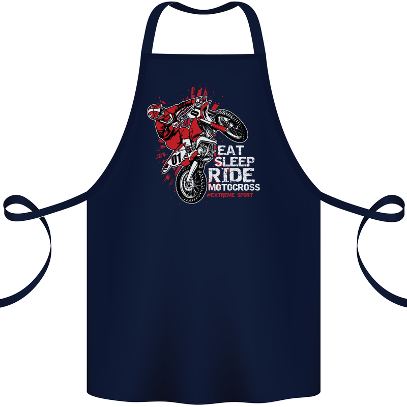 Eat Sleep Ride Motocross Dirt Bike MotoX Cotton Apron 100% Organic Navy Blue