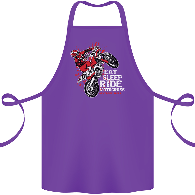 Eat Sleep Ride Motocross Dirt Bike MotoX Cotton Apron 100% Organic Purple