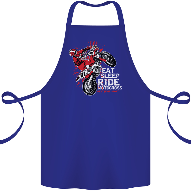 Eat Sleep Ride Motocross Dirt Bike MotoX Cotton Apron 100% Organic Royal Blue