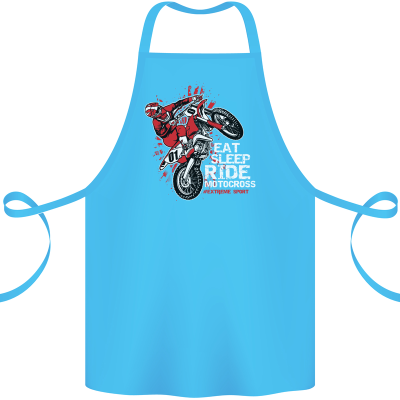 Eat Sleep Ride Motocross Dirt Bike MotoX Cotton Apron 100% Organic Turquoise