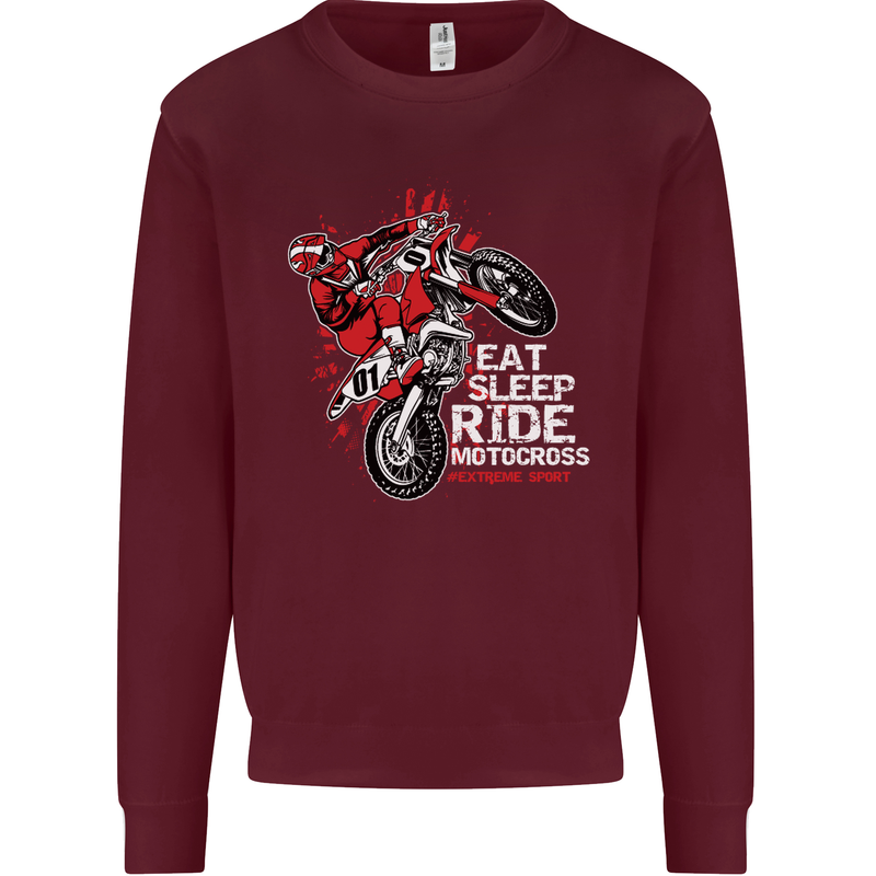 Eat Sleep Ride Motocross Dirt Bike MotoX Kids Sweatshirt Jumper Maroon
