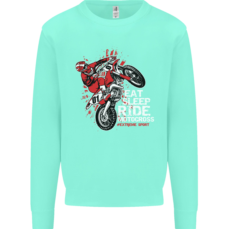Eat Sleep Ride Motocross Dirt Bike MotoX Kids Sweatshirt Jumper Peppermint