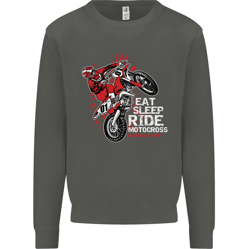 Eat Sleep Ride Motocross Dirt Bike MotoX Kids Sweatshirt Jumper Storm Grey