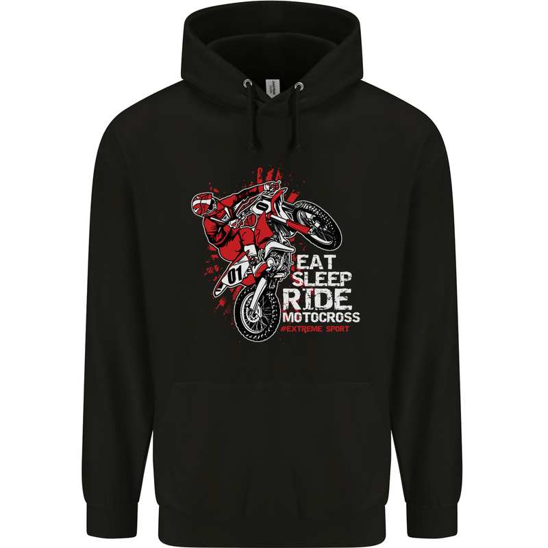 Eat Sleep Ride Motocross Dirt Bike MotoX Mens 80% Cotton Hoodie Black