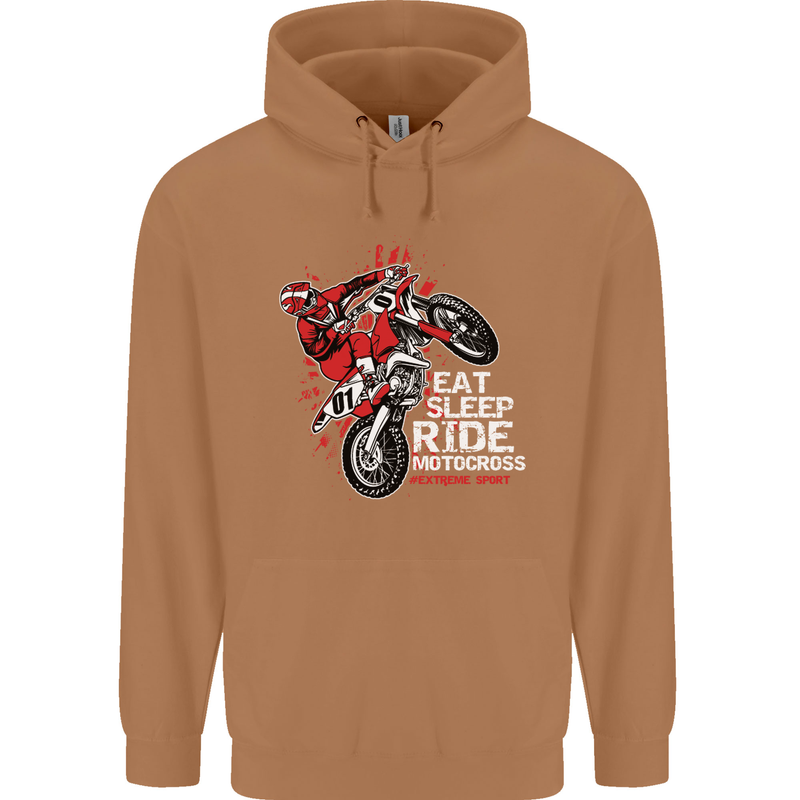 Eat Sleep Ride Motocross Dirt Bike MotoX Mens 80% Cotton Hoodie Caramel Latte