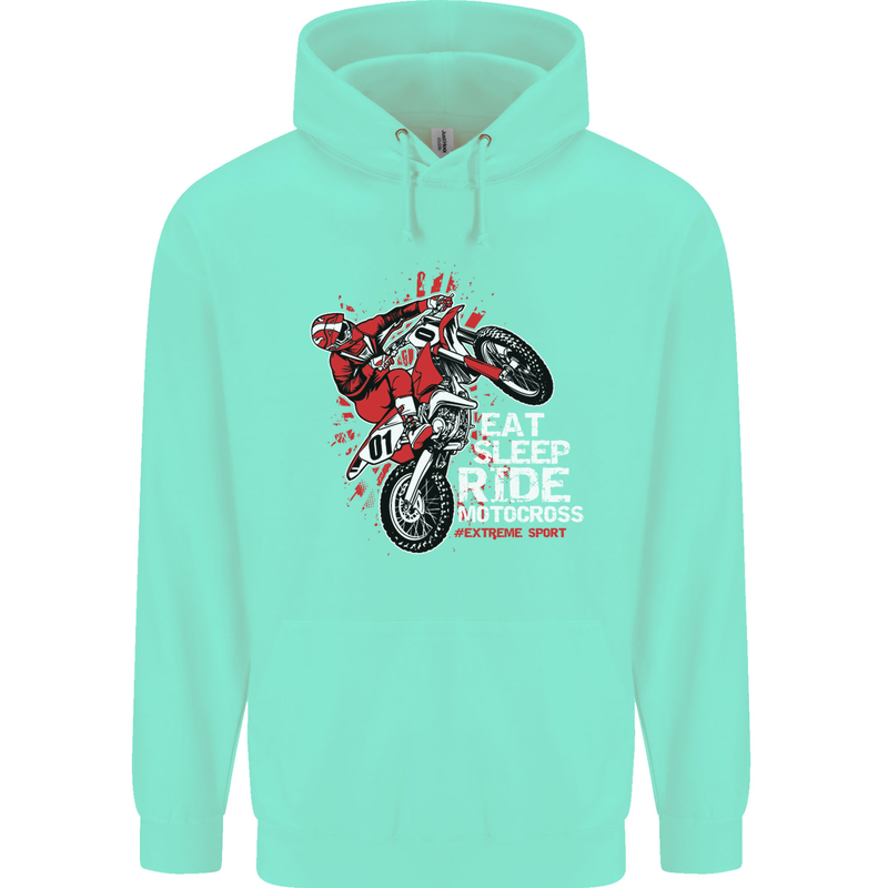 Eat Sleep Ride Motocross Dirt Bike MotoX Mens 80% Cotton Hoodie Peppermint
