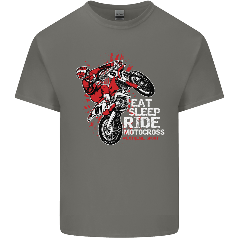 Eat Sleep Ride Motocross Dirt Bike MotoX Mens Cotton T-Shirt Tee Top Charcoal