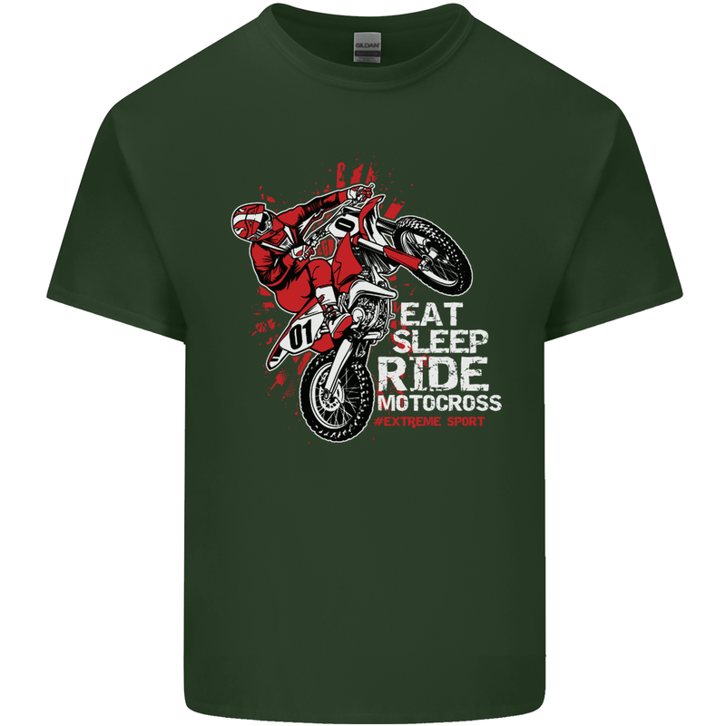 Eat Sleep Ride Motocross Dirt Bike MotoX Mens Cotton T-Shirt Tee Top Forest Green