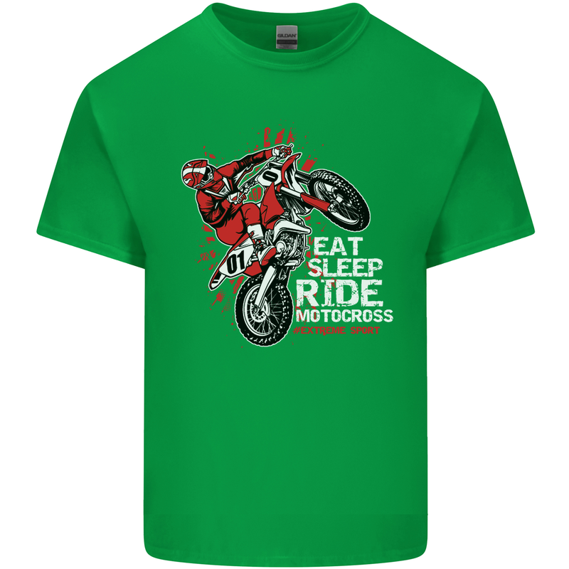 Eat Sleep Ride Motocross Dirt Bike MotoX Mens Cotton T-Shirt Tee Top Irish Green