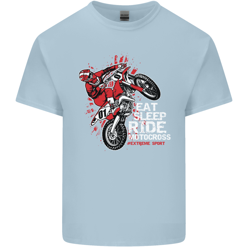 Eat Sleep Ride Motocross Dirt Bike MotoX Mens Cotton T-Shirt Tee Top Light Blue